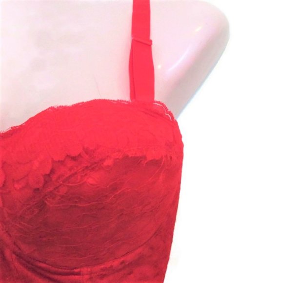red vintage corset bra size 36c garters lingerie new - Picture 3 of 4